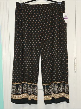 Micheal Kors Black Wide-Leg Pants with Gold Floral Border